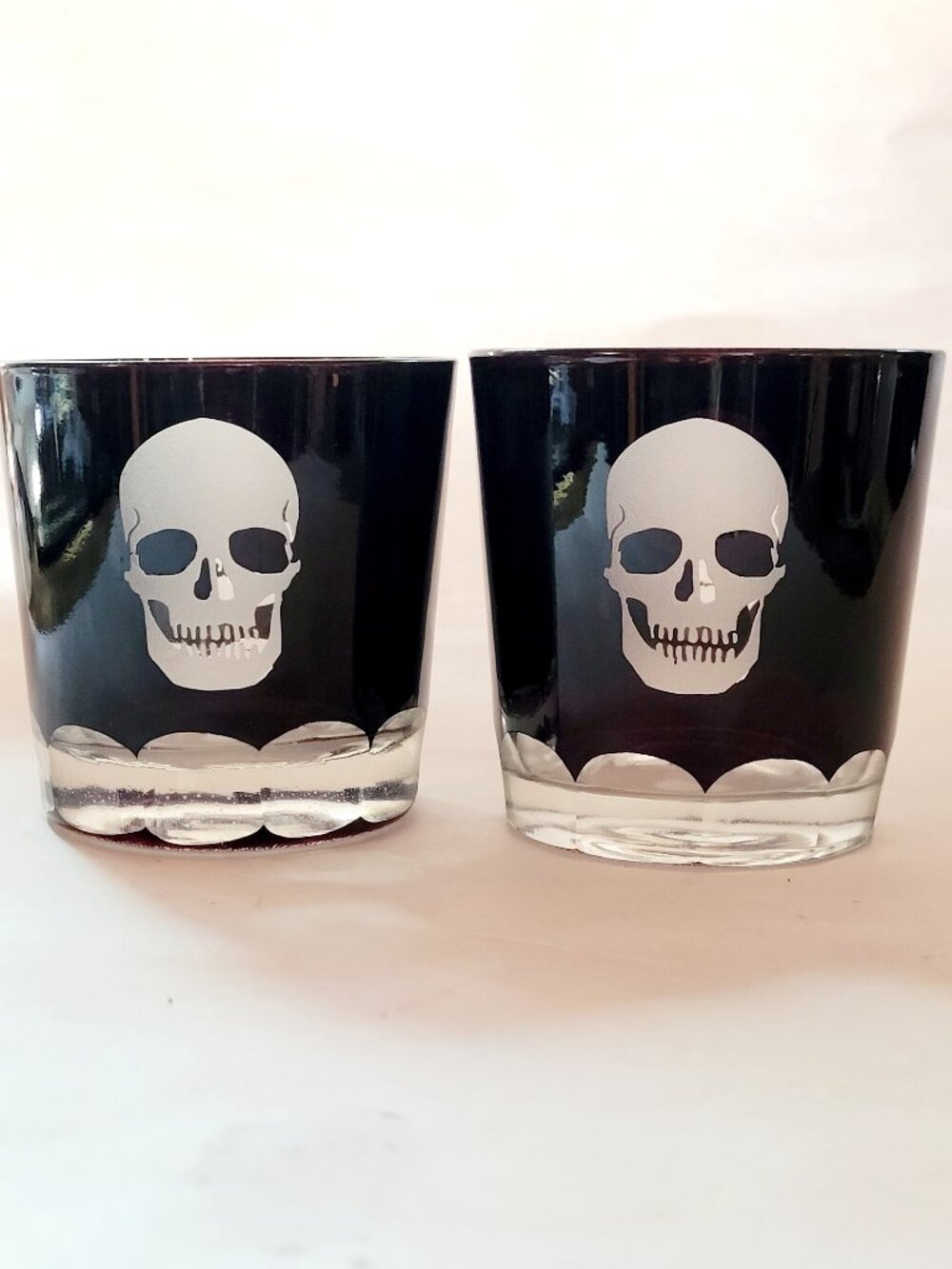 Pottery Barn Etched Skull Double Old-Fashioned Glasses